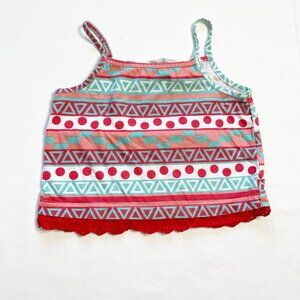Geometric Printed Beebay Girls Tank Top Turquoise Red Eyelet Trim size 6